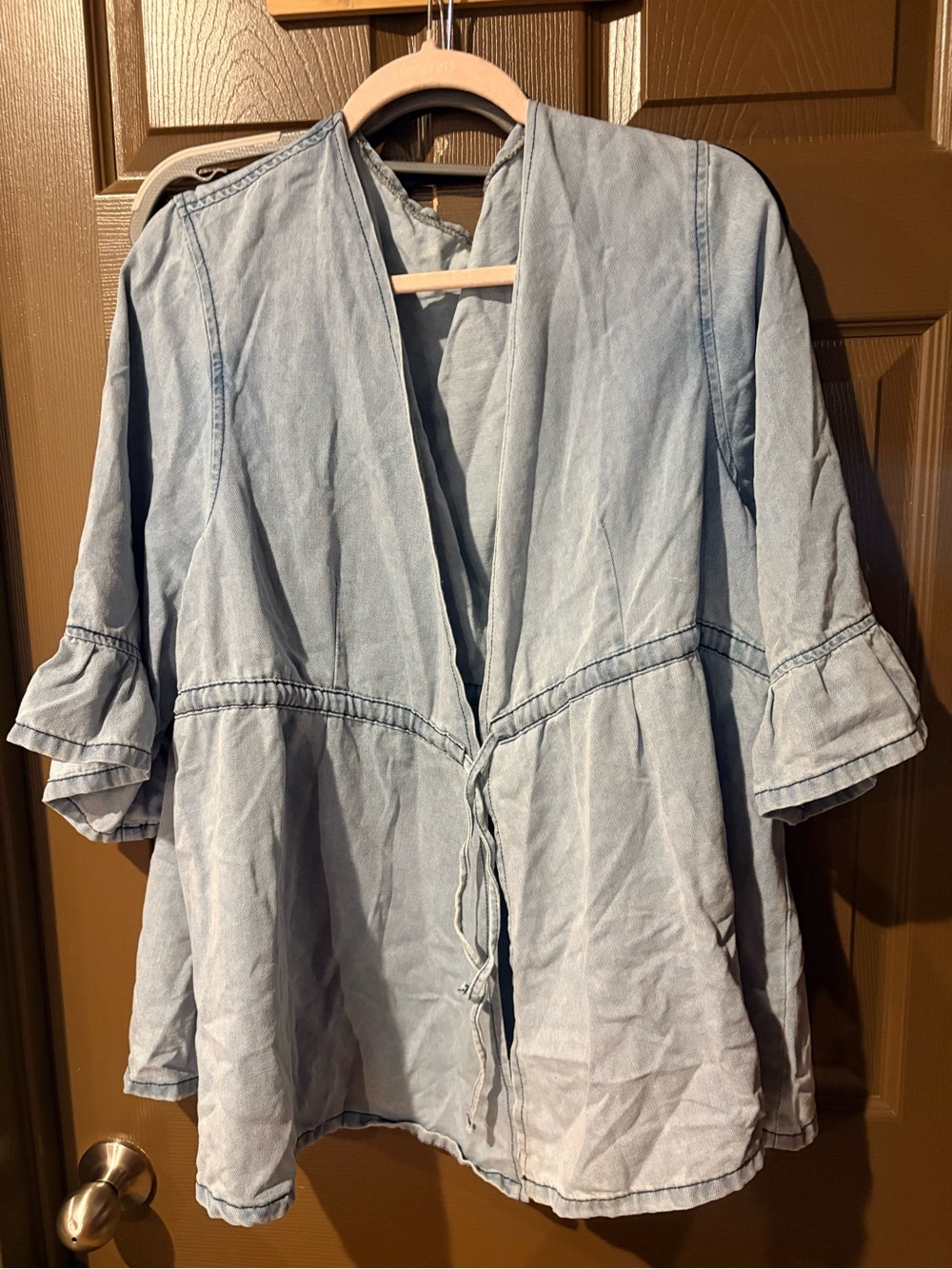 SHEIN Light Blue Tie-Front Chambray Jacket